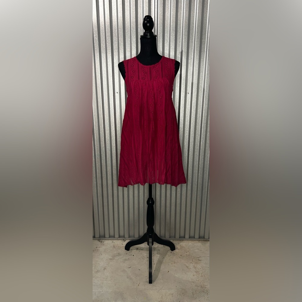 Women’s Free People Red Cotton Nylon Floral Back Zip Sleeveless Mini Dress Small